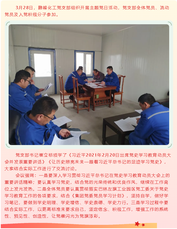 學黨史 讓黨徽閃光 為黨旗添彩—鵬峰化工黨支部組織3月份主題黨日活動90